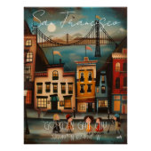 Poster San Francisco: Golden Gate City - Whimsical Art (Devant)