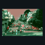 Poster San Francisco Lombard Street - Pop Art Print<br><div class="desc">SAN FRANCISCO LOMBARD STREET - une peinture numérique de couleur verte de la Lombard Street de San Francisco, la rue la plus coincée du monde, créée dans un style Pop Art des années 1960 - American Fine Art Poster Prints est une idée cadeau unique pour vos amis et votre famille,...</div>
