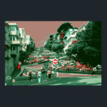 Poster San Francisco Lombard Street - Pop Art Print<br><div class="desc">SAN FRANCISCO LOMBARD STREET - une peinture numérique de couleur verte de la Lombard Street de San Francisco, la rue la plus coincée du monde, créée dans un style Pop Art des années 1960 - American Fine Art Poster Prints est une idée cadeau unique pour vos amis et votre famille,...</div>