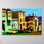 Poster San Francisco Nob Hill 69 - Pop Art Print<br><div class="desc">SAN FRANCISCO - un pop art numérique avec des maisons victoriennes colorées le long d'une rue escarpée sur la célèbre colline Nob Hill de San Francisco, en souvenir de l'année 1969, quand la puissance des fleurs dominait la ville - American Fine Art Poster Prints est une idée cadeau unique pour...</div>