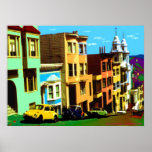 Poster San Francisco Nob Hill - Pop Art Print<br><div class="desc">San Francisco Nob Hill - avec des maisons colorées sur Nob Hill à San Francisco,  Californie,  créé dans un style Pop Art coloré.</div>