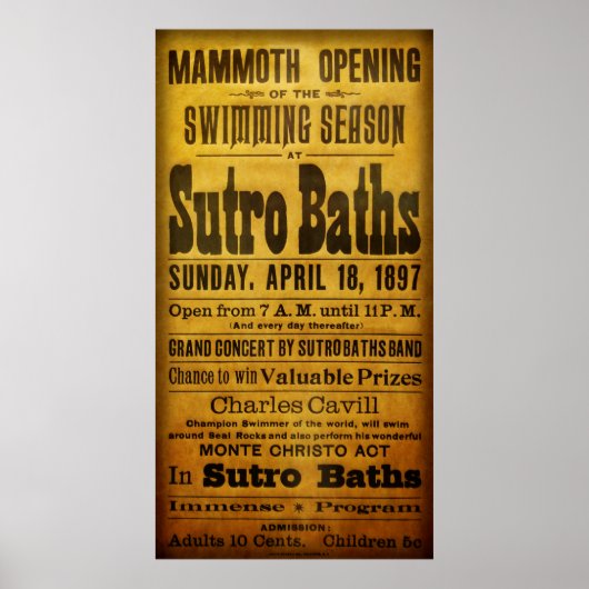 POSTER SAN FRANCISCO SUTRO BATHS OUVERT 1897 (Devant)