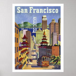 Poster San Francisco, tramway, rue de ville urbaine, vint
