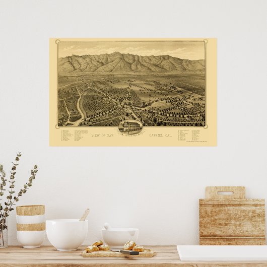 Poster San Gabriel, CA Carte panoramique - 1893 (Cuisine)