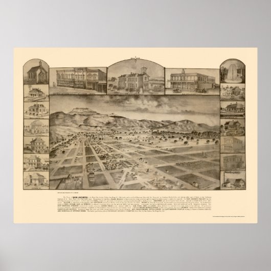 Poster San Jacinto, CA Carte panoramique - 1886 (Devant)