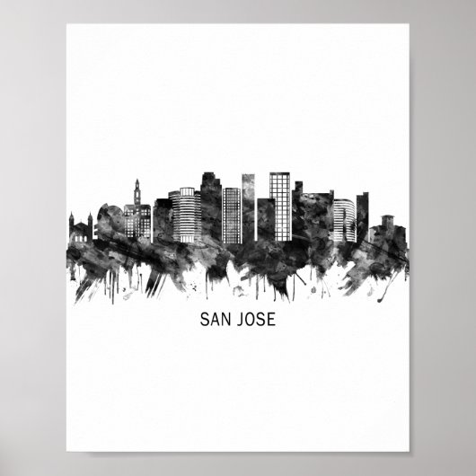 Poster San Jose California Skyline BW (Devant)