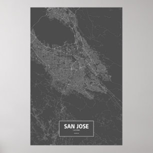 Poster San Jose, Californie (blanc sur noir)