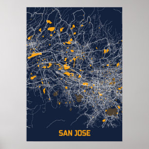 Poster San Jose - Carte de la ville de Califonia Bluefres