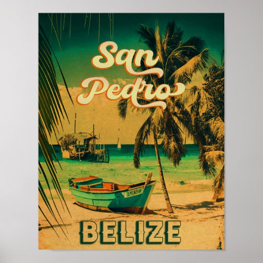 Poster San Pedro Belize Palmiers Vintages Souvenirs (Devant)