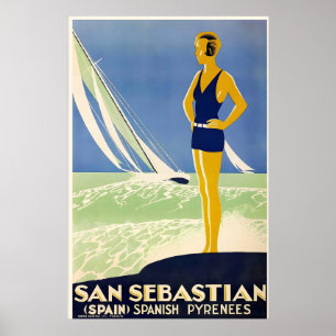 Poster San Sebastian Pyrénées espagnoles Espagne Vintage