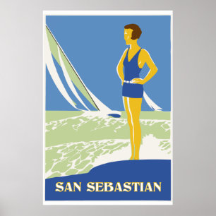 Poster San Sebastian, voyage d'art de vecteur rétro