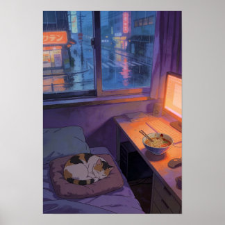 Poster Sanctuaire Anime Cozy Rainy Night Ramen