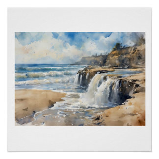Poster Sandcut Coastal Waterfall, 