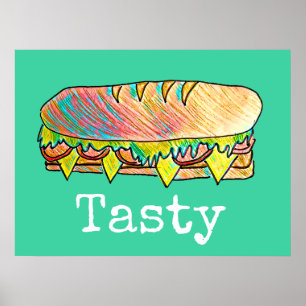 Poster Sandwich savoureux sous-sandwich art alimentaire m