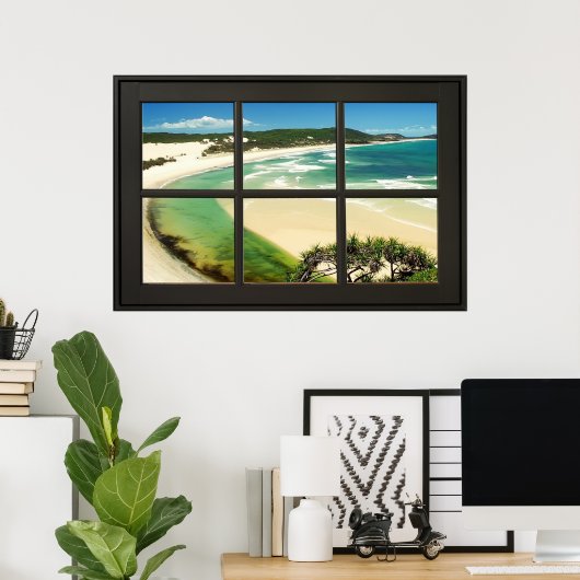 Poster Sandy Beach Black Frame Faux Illusion (Bureau à domicile)