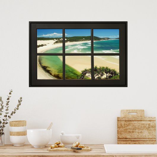 Poster Sandy Beach Black Frame Faux Illusion (Cuisine)
