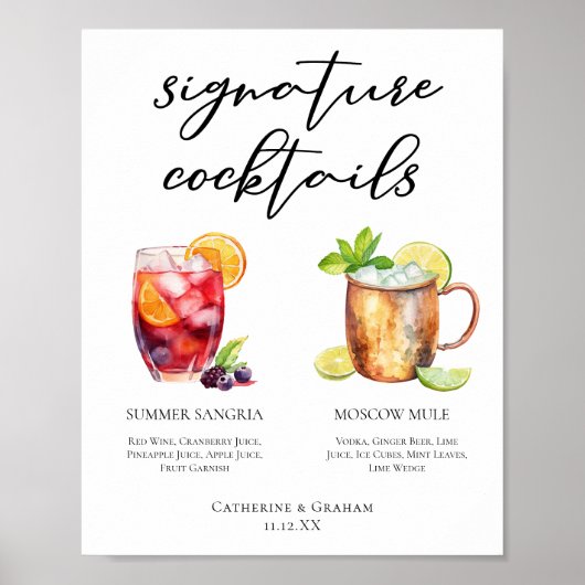 Poster Sangria Moscow Mule Signature Cocktails Menu (Devant)