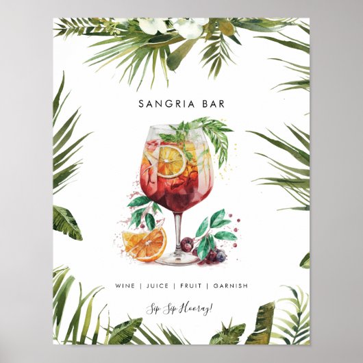 Poster sangria tropicale bar à cocktails menu panneau (Devant)