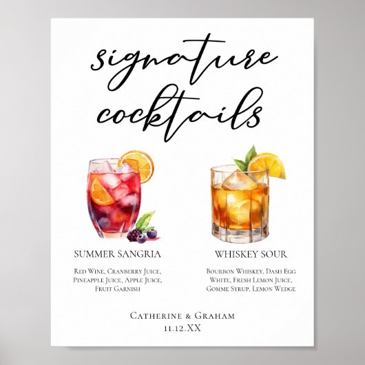 Poster Sangria Whiskey Sour Signature Cocktails Menu (Devant)