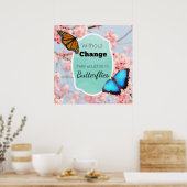 Poster Sans Changement Pas De Papillons Fleurs de cerisie (Cuisine)