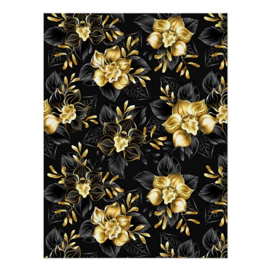 Poster Sans couture avec orchidées de bijoux (Devant)