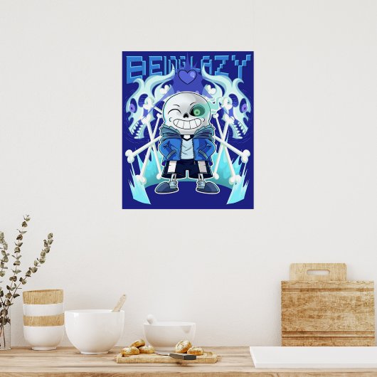 Poster Sans Undertale Squelette Cool Pixel Art Être Lazy (Cuisine)