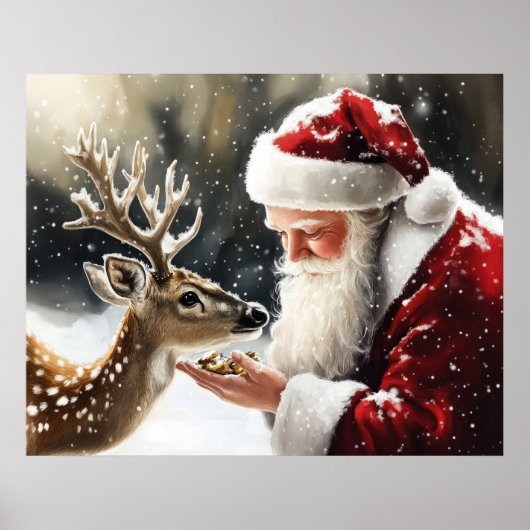 Poster Santa and Reindeer Christmas Wall Art (Devant)