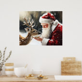 Poster Santa and Reindeer Christmas Wall Art (Cuisine)