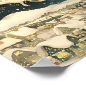 Poster Santa and Reindeer Flying Over Snowy Village  (Coin)