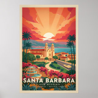 Poster Santa Barbara Vieille Mission Californie Vintage A