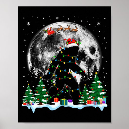Poster Santa Bigfoot Christmas Lights Funny Sasquatch Bel (Devant)