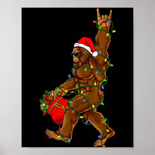 Poster Santa Bigfoot Christmas Lights Funny Sasquatch Bel (Devant)