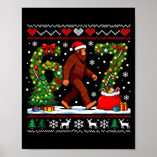 Poster Santa Bigfoot Christmas Tree Funny Sasquatch 67 (Devant)