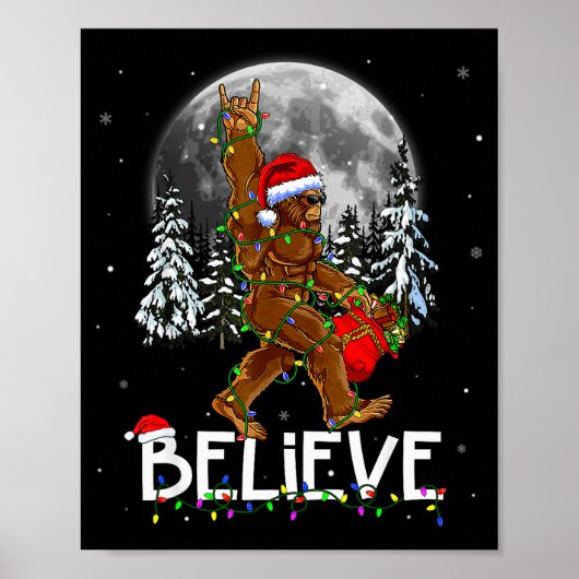 Poster Santa Bigfoot Christmas Tree Lights Xmas Boys Men (Devant)