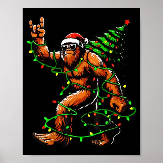 Poster Santa Bigfoot Christmas Tree Xmas Lights Funny Sas (Devant)