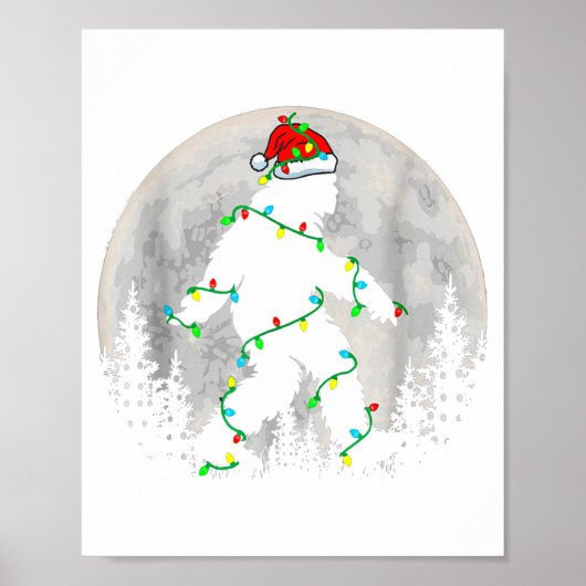 Poster Santa Bigfoot Christmas Tree Xmas Lights Funny Sas (Devant)
