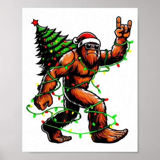 Poster Santa Bigfoot Christmas Tree Xmas Lights Funny Sas (Devant)