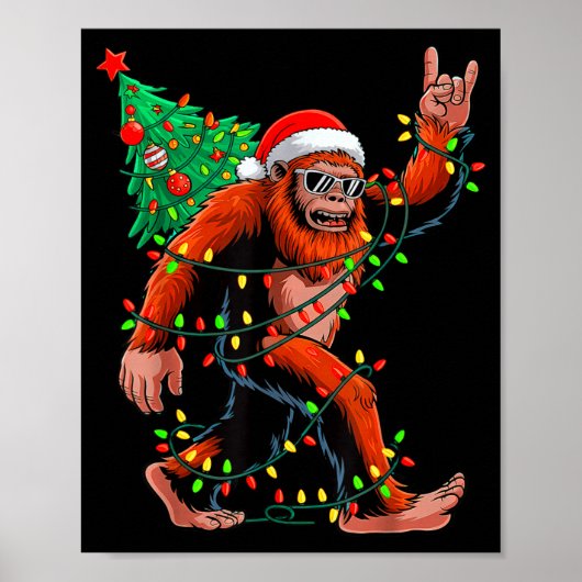 Poster Santa Bigfoot Christmas Tree Xmas Lights Sasquatch (Devant)