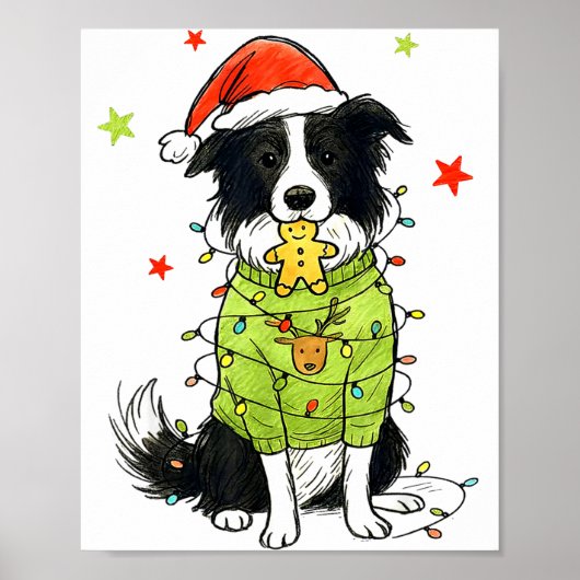 Poster Santa Border Collie Christmas Border Collie Dog Mo (Devant)