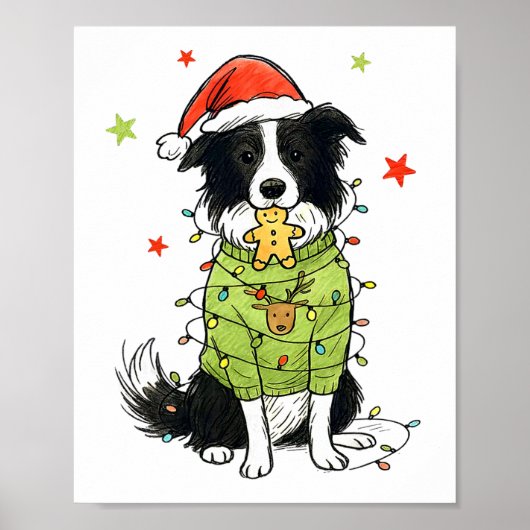 Poster Santa Border Collie Noël Border Collie Chien Mo (Devant)