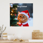 Poster Santa Chat À Côté de l'Arbre de Noël (Cuisine)