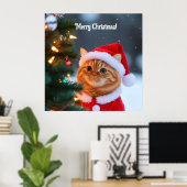 Poster Santa Chat À Côté de l'Arbre de Noël (Bureau à domicile)