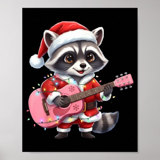 Poster Santa Christmas Raccoon Playing Nk Guitar (Devant)
