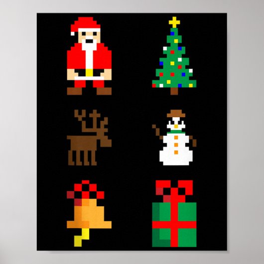 Poster Santa Christmas Tree Deer Snowman Bell Gift Xmas X (Devant)