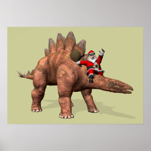 Poster Santa Claus À cheval Sur Stegosaurus