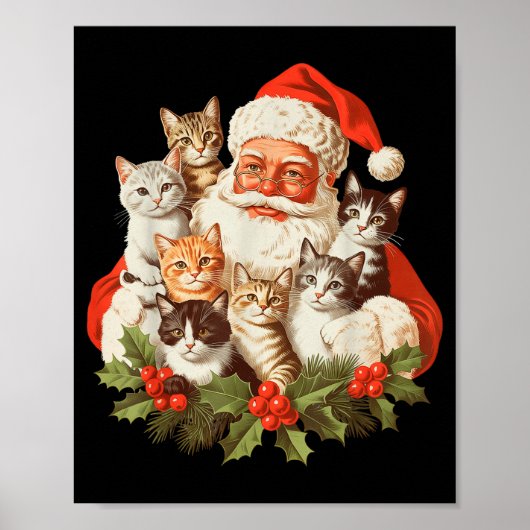 Poster Santa Claus And Kittens Cats Christmas  (Devant)