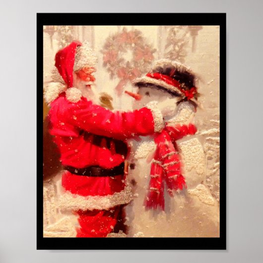 Poster Santa Claus And Snowman In Snowfall  (Devant)