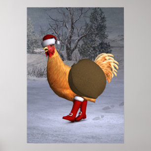 Poster Santa Claus au coq orange