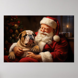 Poster Santa Claus avec Bulldog anglais