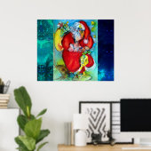 POSTER SANTA CLAUS AVEC LANTERN DANS LA NUIT DE NOËL (Bureau à domicile)